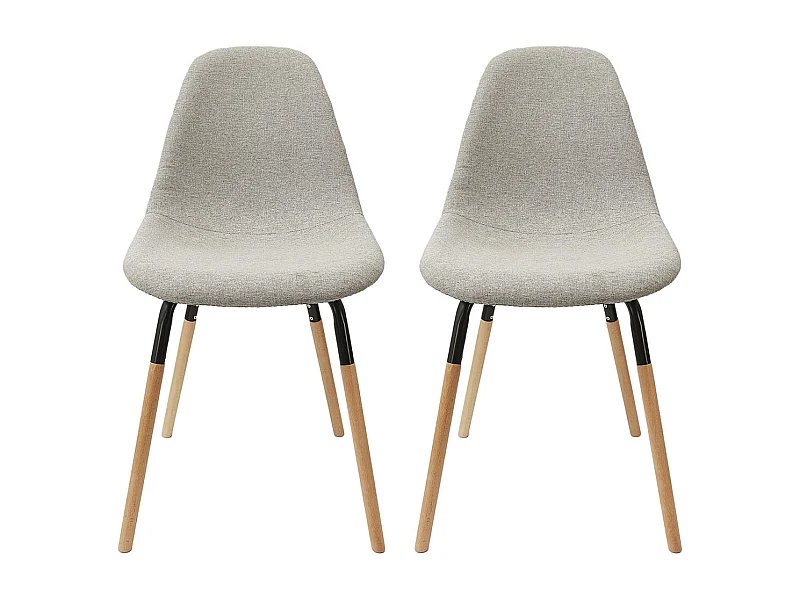 FLUK - Lot de 2 Chaises Tissu Gris Chiné Clair et Bois