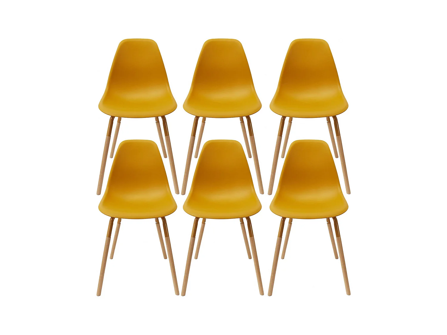 FLUK - Lot de 6 Chaises Polypropylène Jaune et Bois