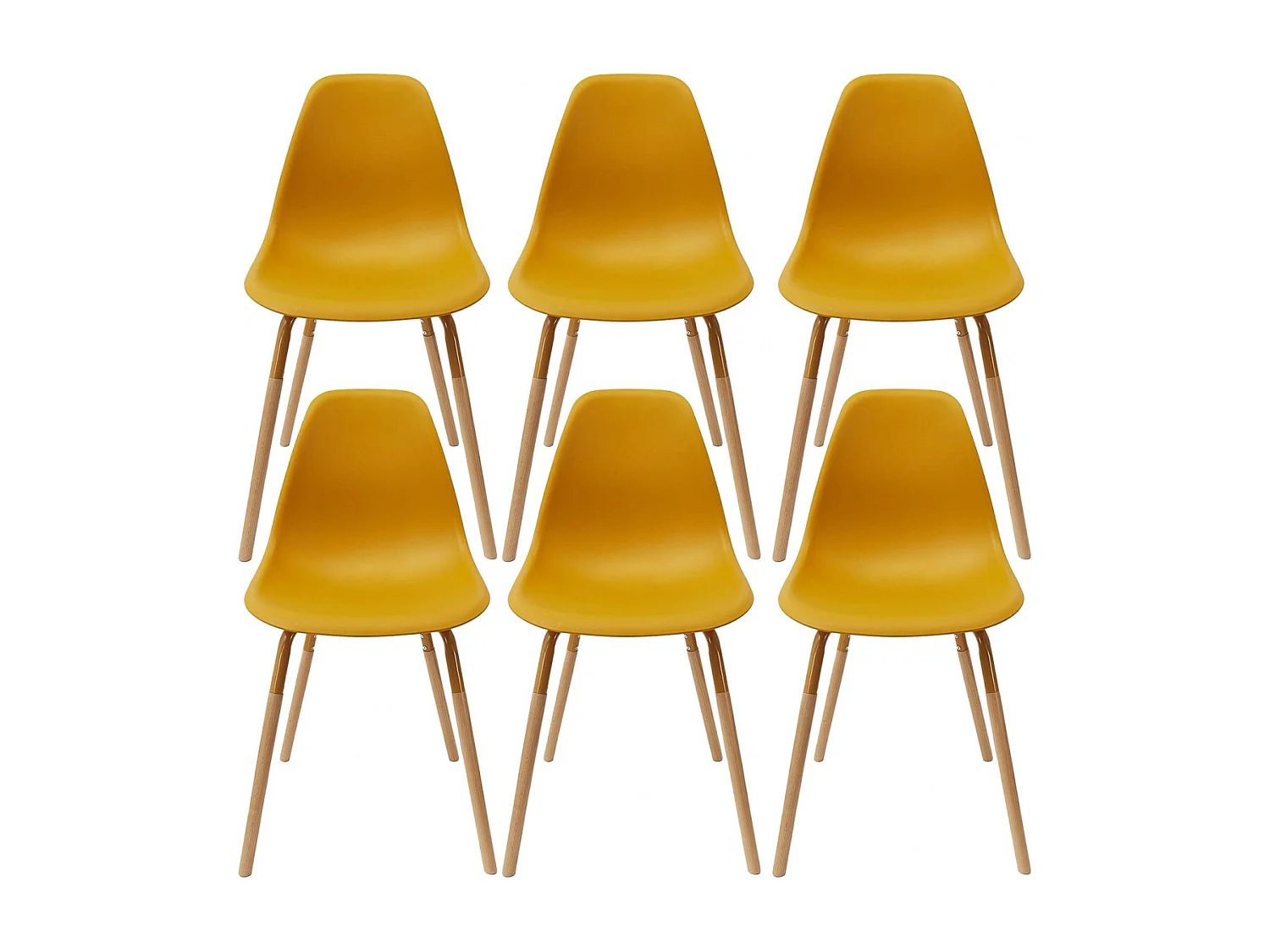 FLUK - Lot de 6 Chaises Polypropylène Jaune et Bois