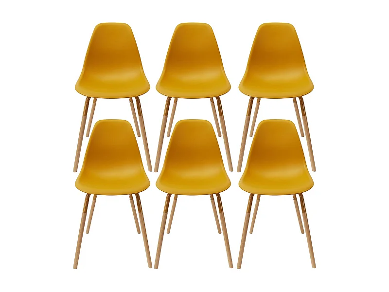 FLUK - Lot de 6 Chaises Polypropylène Jaune et Bois
