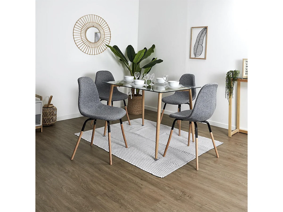 FLUK - Lot de 2 Chaises Tissu Gris Chiné et Bois