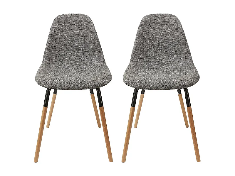 FLUK - Lot de 2 Chaises Tissu Gris Chiné et Boi