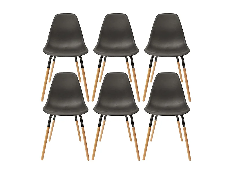 FLUK - Lot de 6 Chaises Polypropylène Noir et Bois