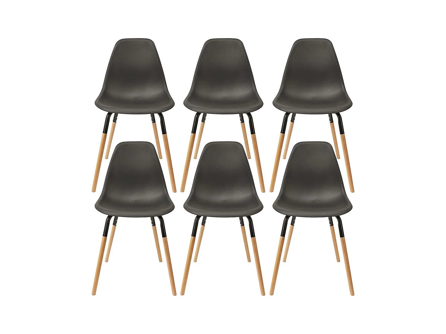 FLUK - Lot de 6 Chaises Polypropylène Noir et Bois