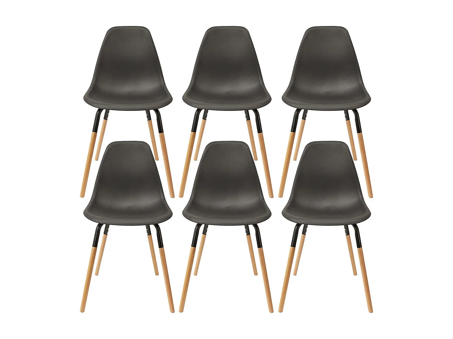 FLUK - Lot de 6 Chaises Polypropylène Noir et Bois