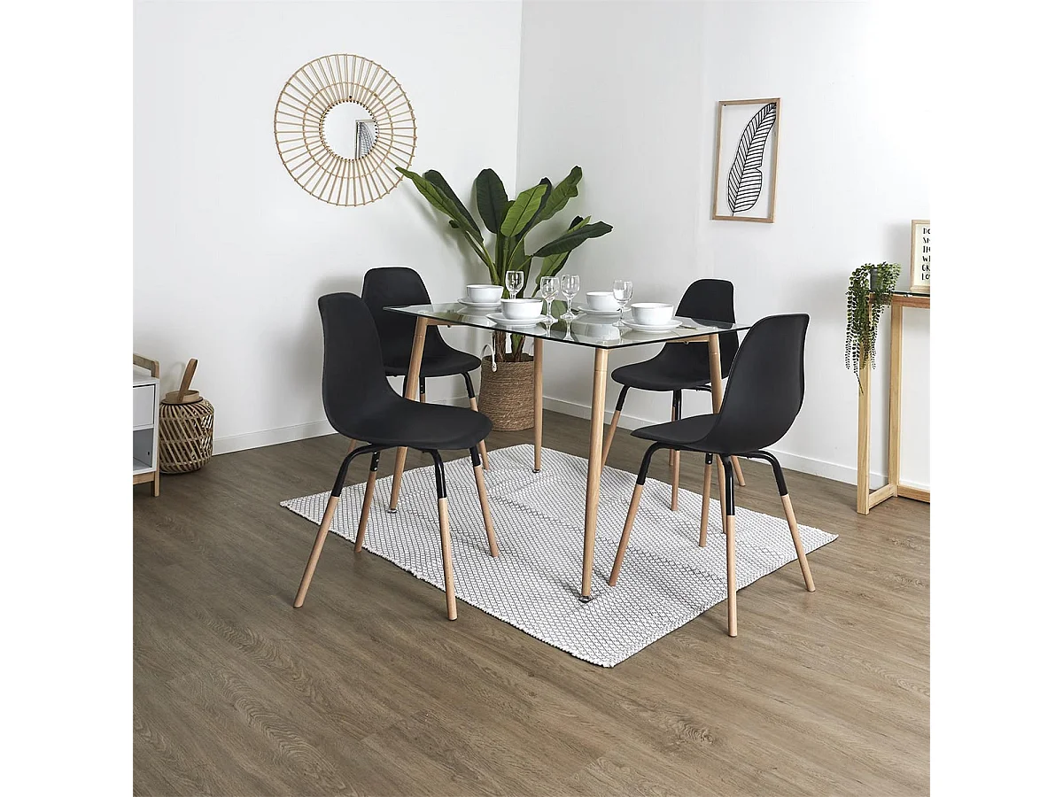 FLUK - Lot de 6 Chaises Polypropylène Noir et Bois