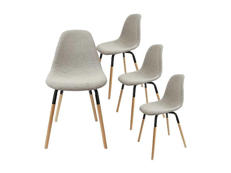 FLUK - Lot de 4 Chaises Tissu Gris Chiné Clair et Bois