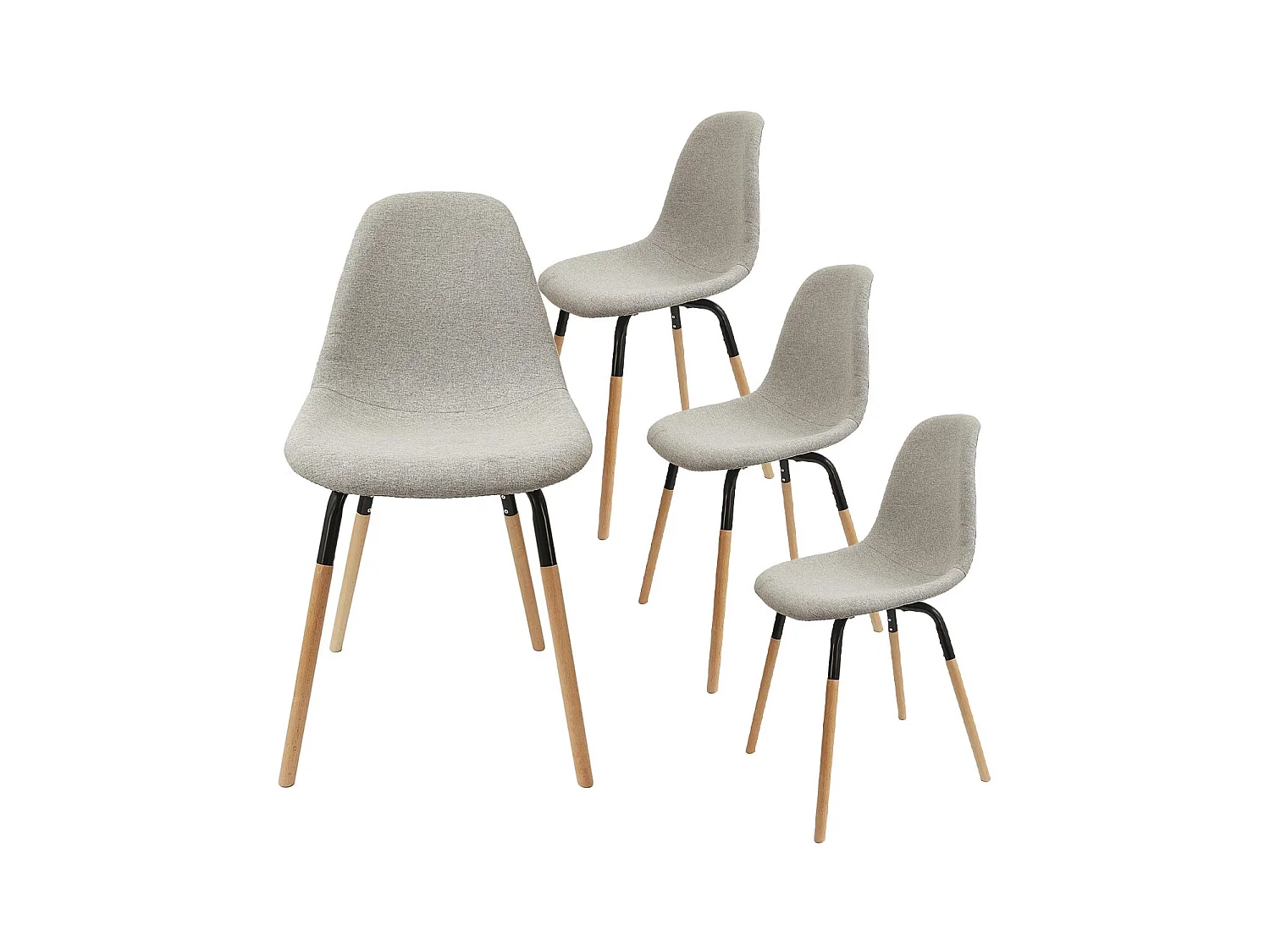 FLUK - Lot de 4 Chaises Tissu Gris Chiné Clair et Bois