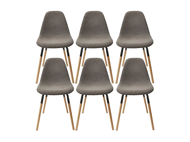 FLUK - Lot de 6 Chaises Tissu Gris Chiné Foncé et Bois