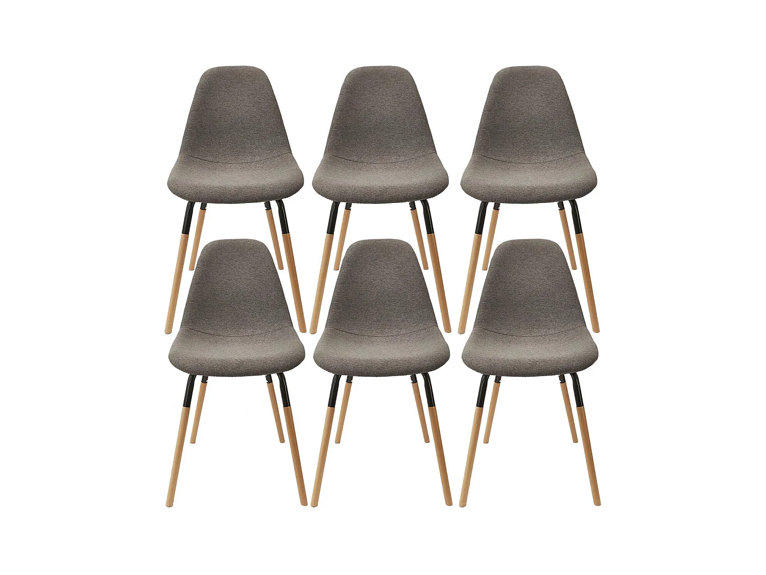 FLUK - Lot de 6 Chaises Tissu Gris Chiné Foncé et Bois