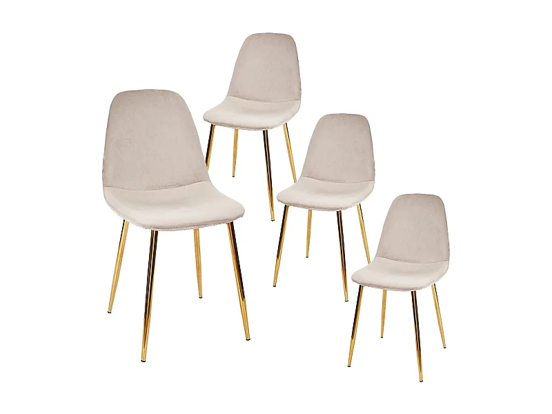 HOLLA - Lot de 4 Chaises Taupe Motif Ecailles Piétement Gold