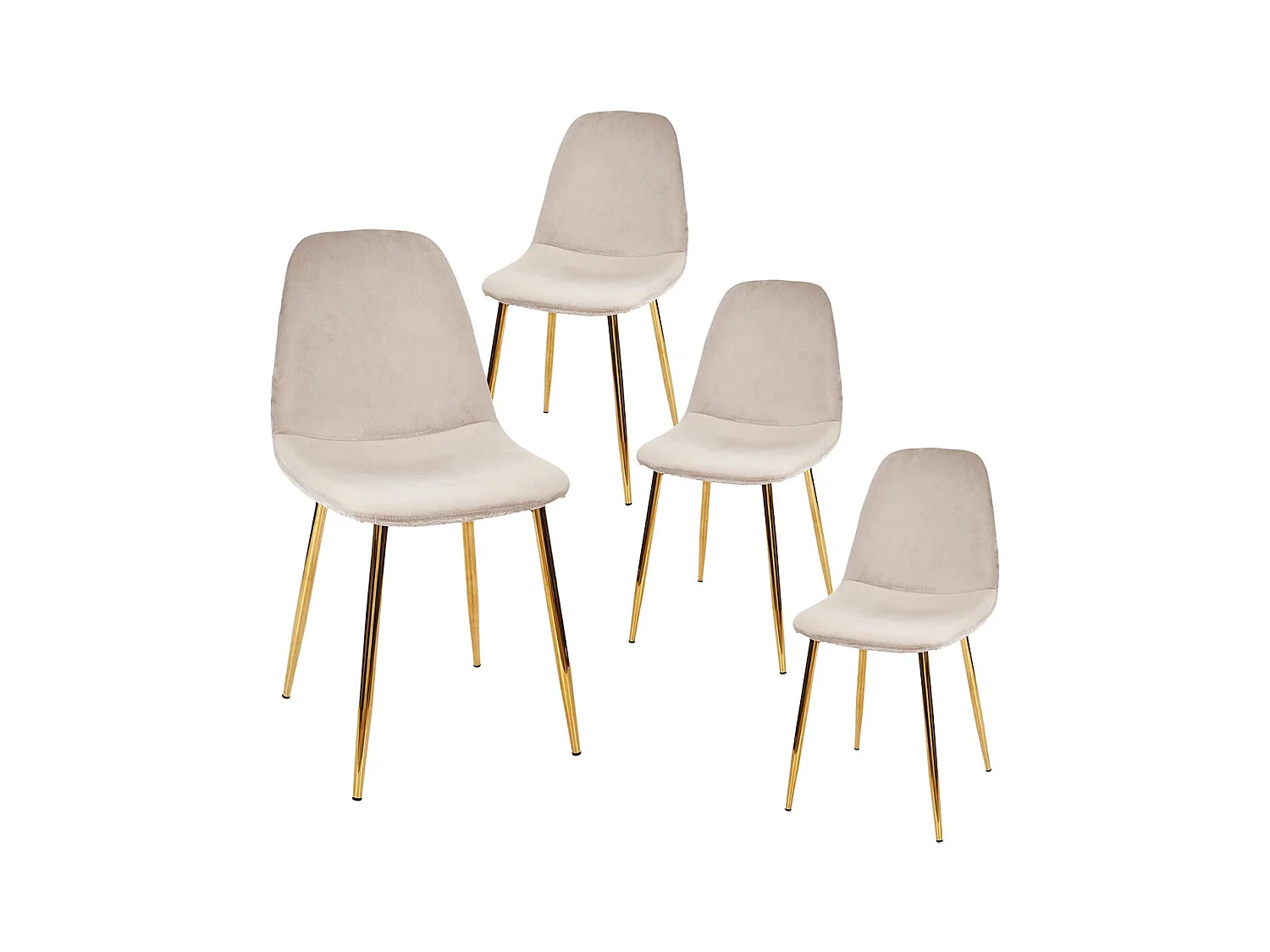 HOLLA - Lot de 4 Chaises Taupe Motif Ecailles Piétement Gold