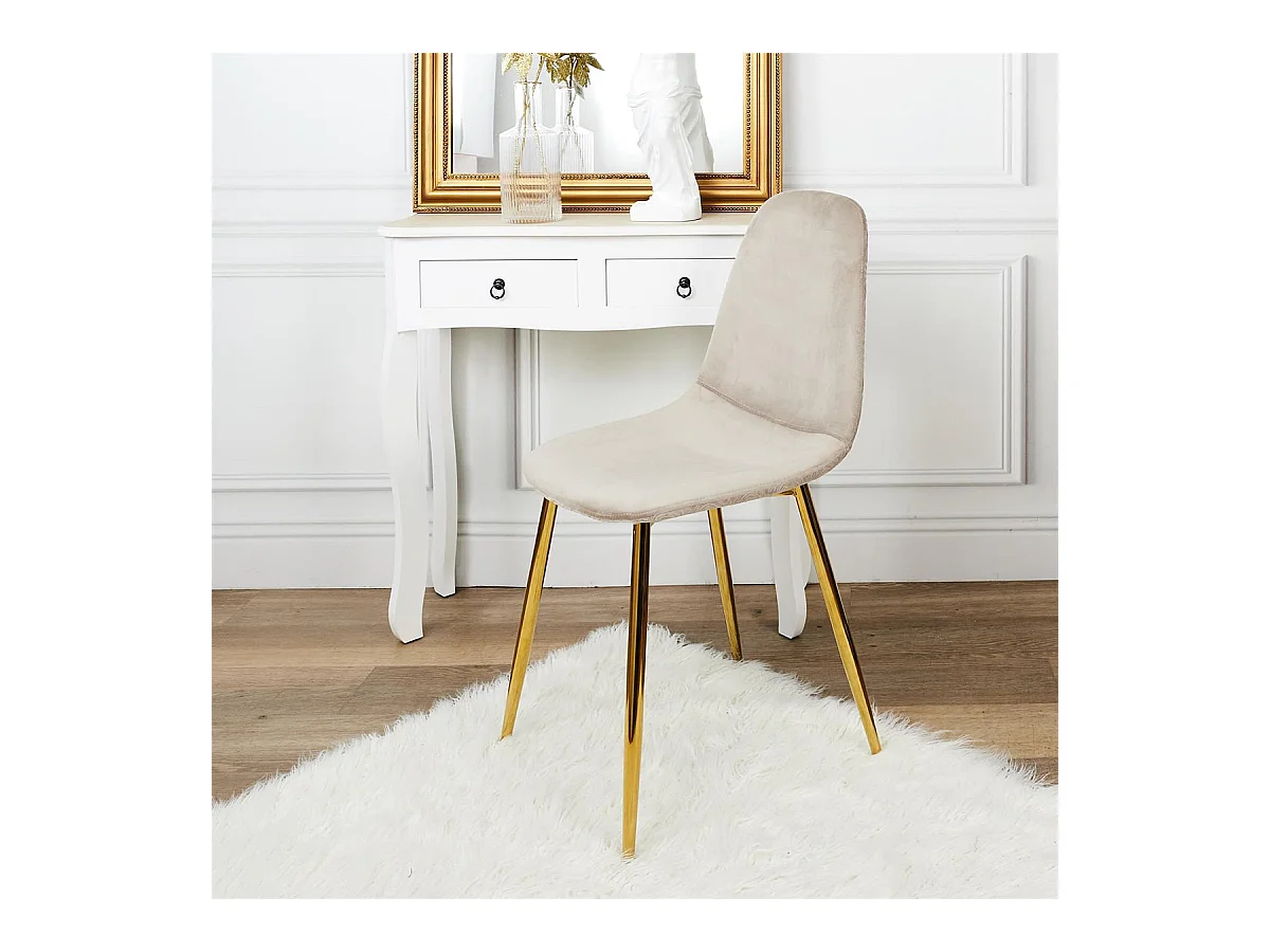 HOLLA - Lot de 4 Chaises Taupe Motif Ecailles Piétement Gold