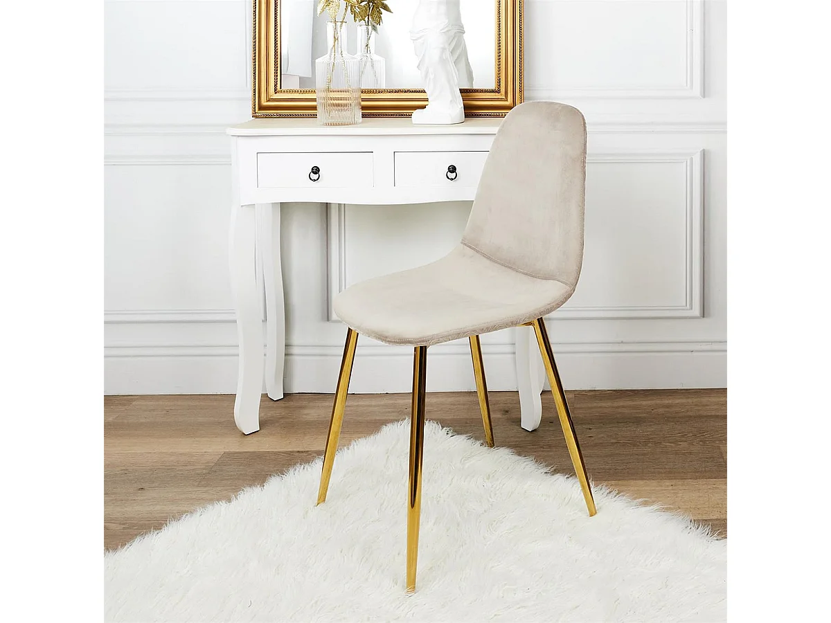 HOLLA - Lot de 4 Chaises Taupe Motif Ecailles Piétement Gold