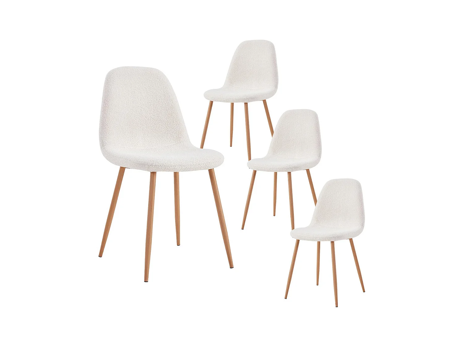 FJARD - Lot de 4 Chaises Blanches Tissu Bouclettes