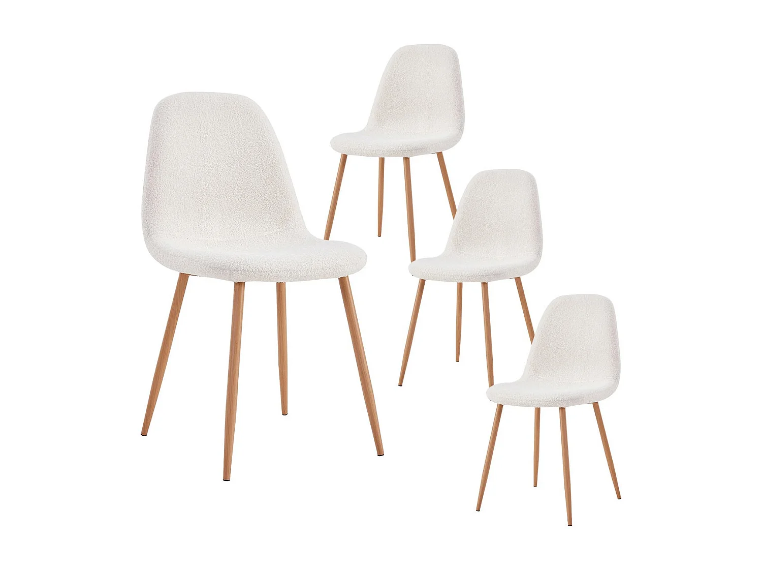 FJARD - Lot de 4 Chaises Blanches Tissu Bouclettes
