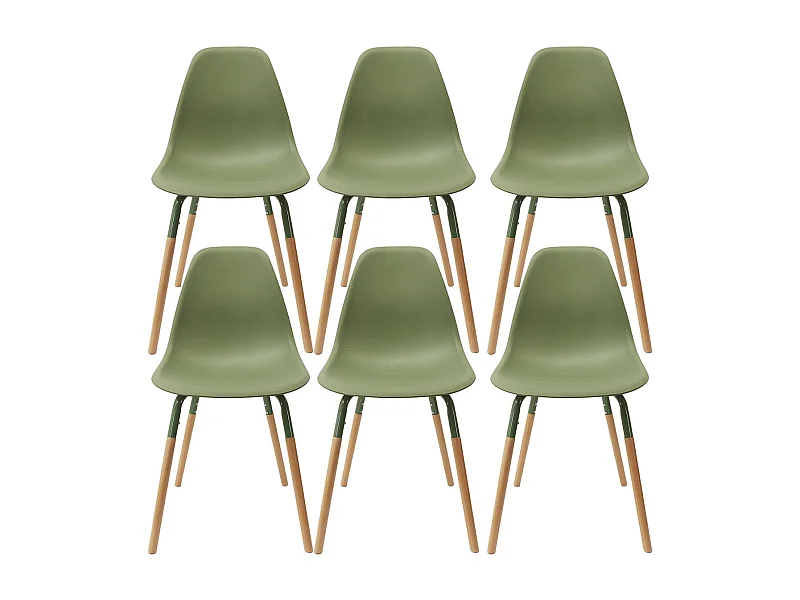 FLUK - Lot de 6 Chaises Polypropylène Vert et Bois