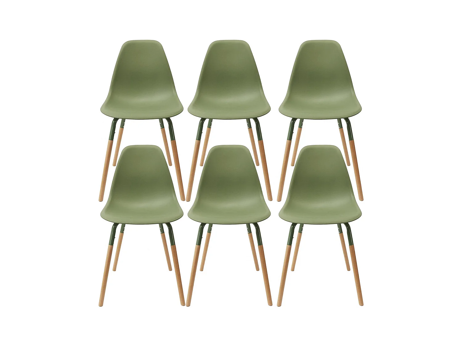 FLUK - Lot de 6 Chaises Polypropylène Vert et Bois