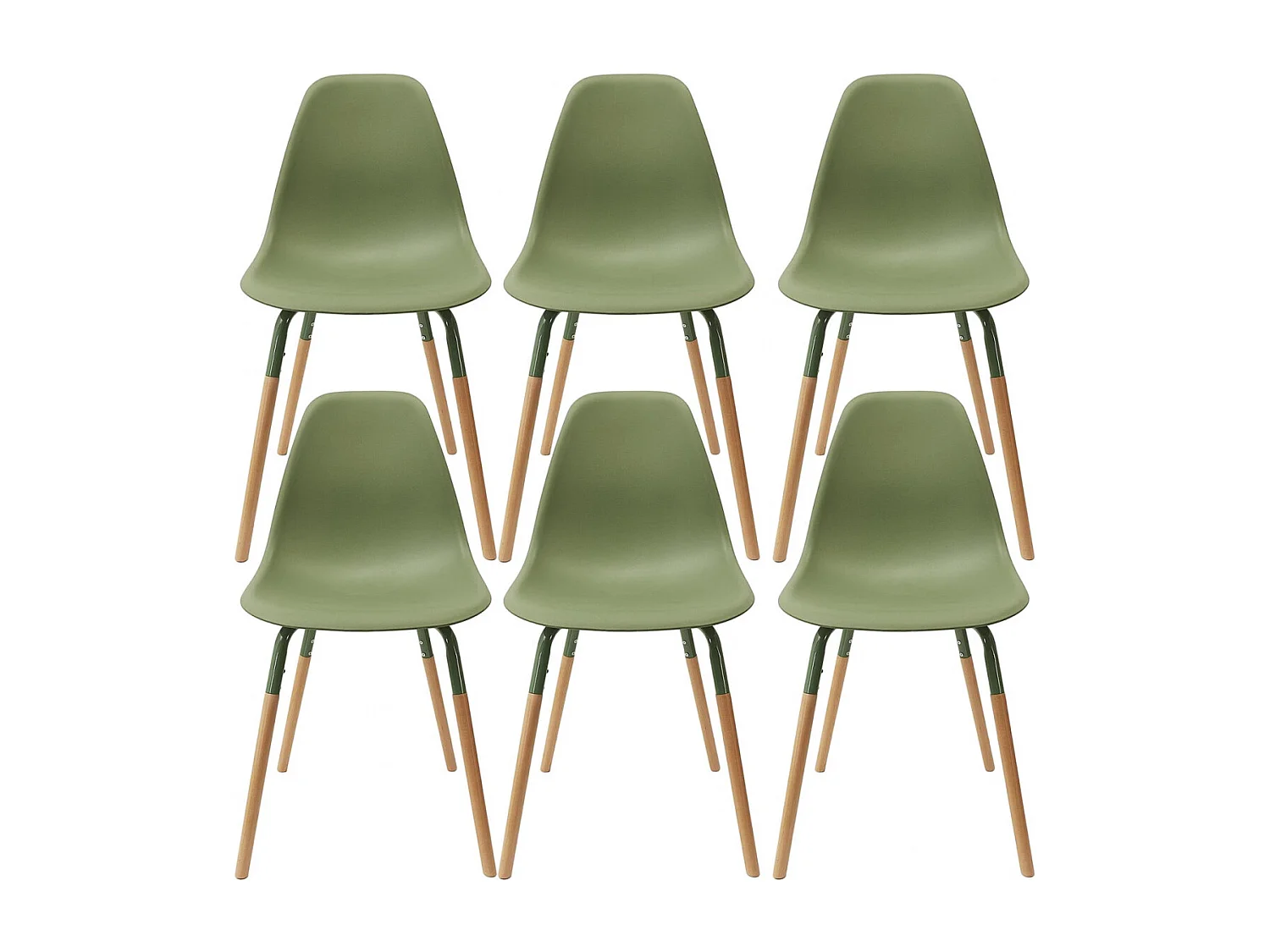 FLUK - Lot de 6 Chaises Polypropylène Vert et Bois
