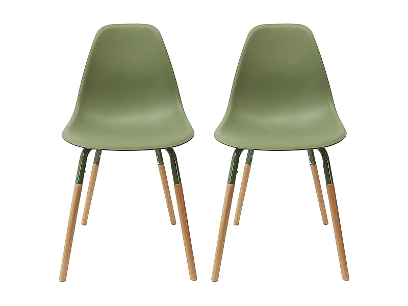 FLUK - Lot de 2 Chaises Polypropylène Vert et Bois