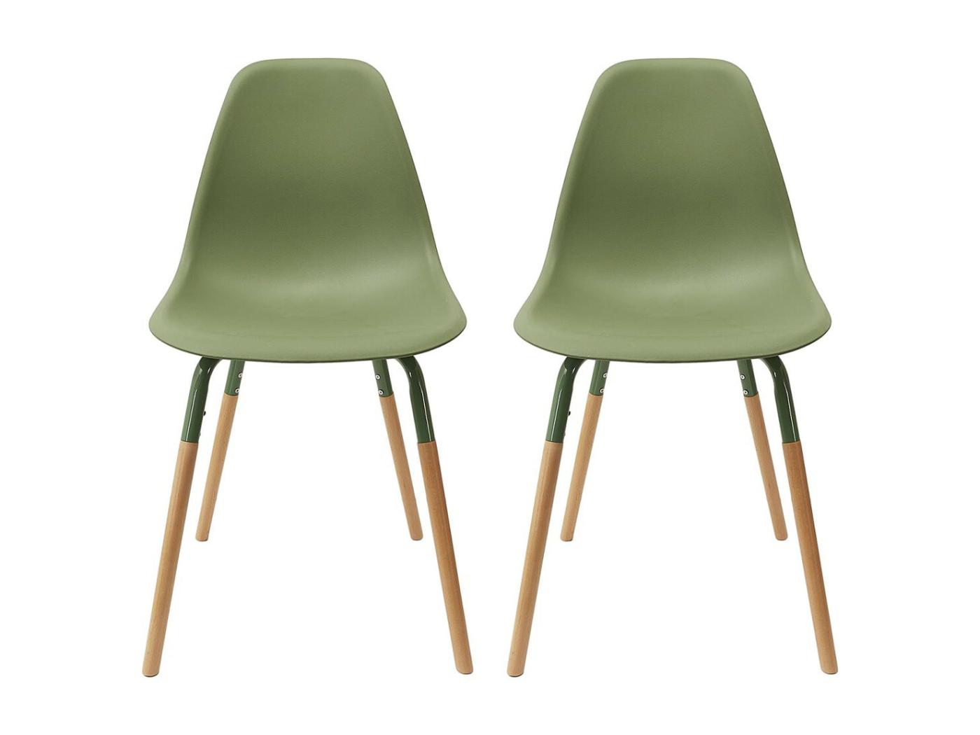 Fluk Lot De Chaises Polypropyl Ne Vert Et Bois