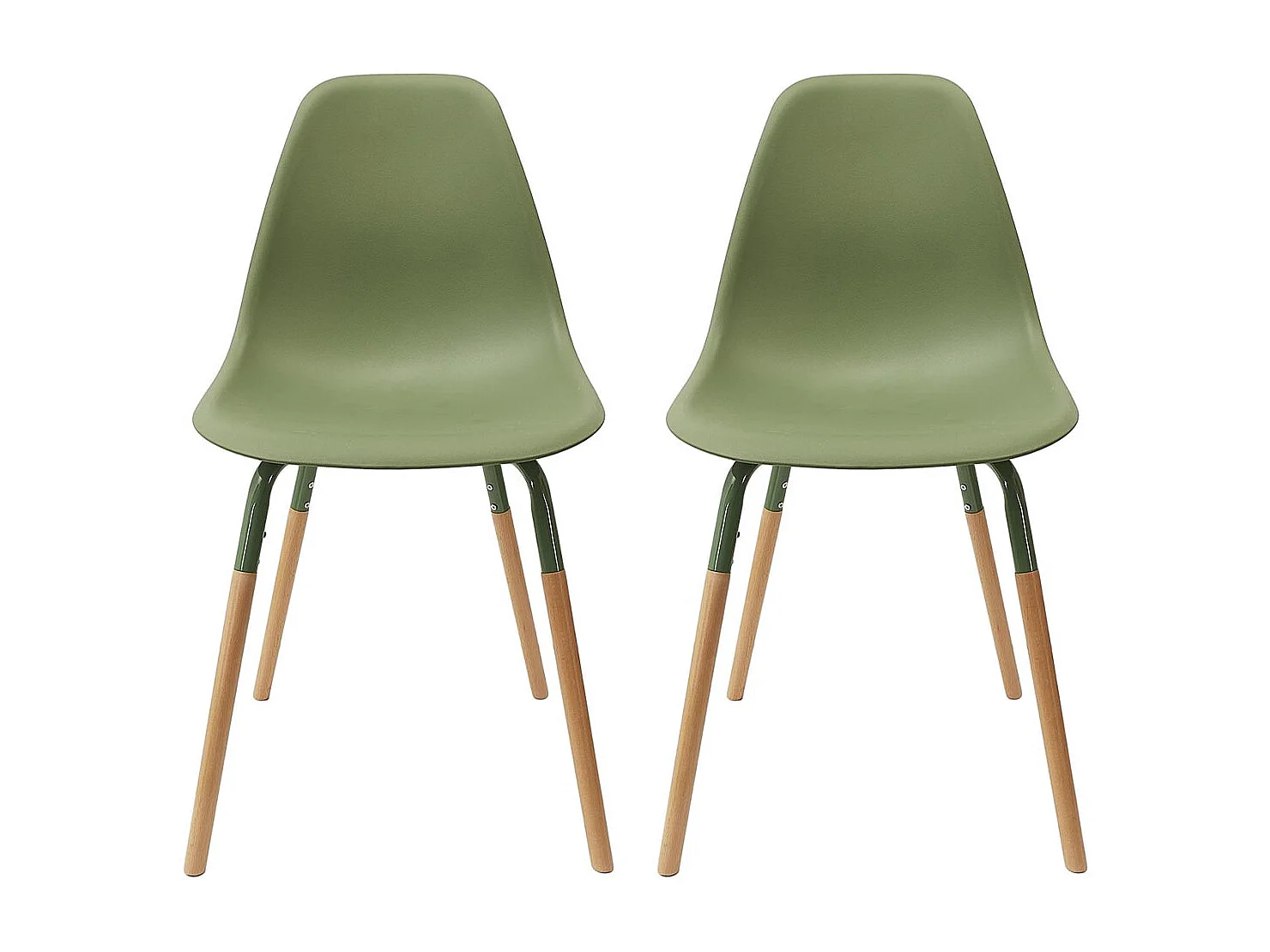 FLUK - Lot de 2 Chaises Polypropylène Vert et Bois