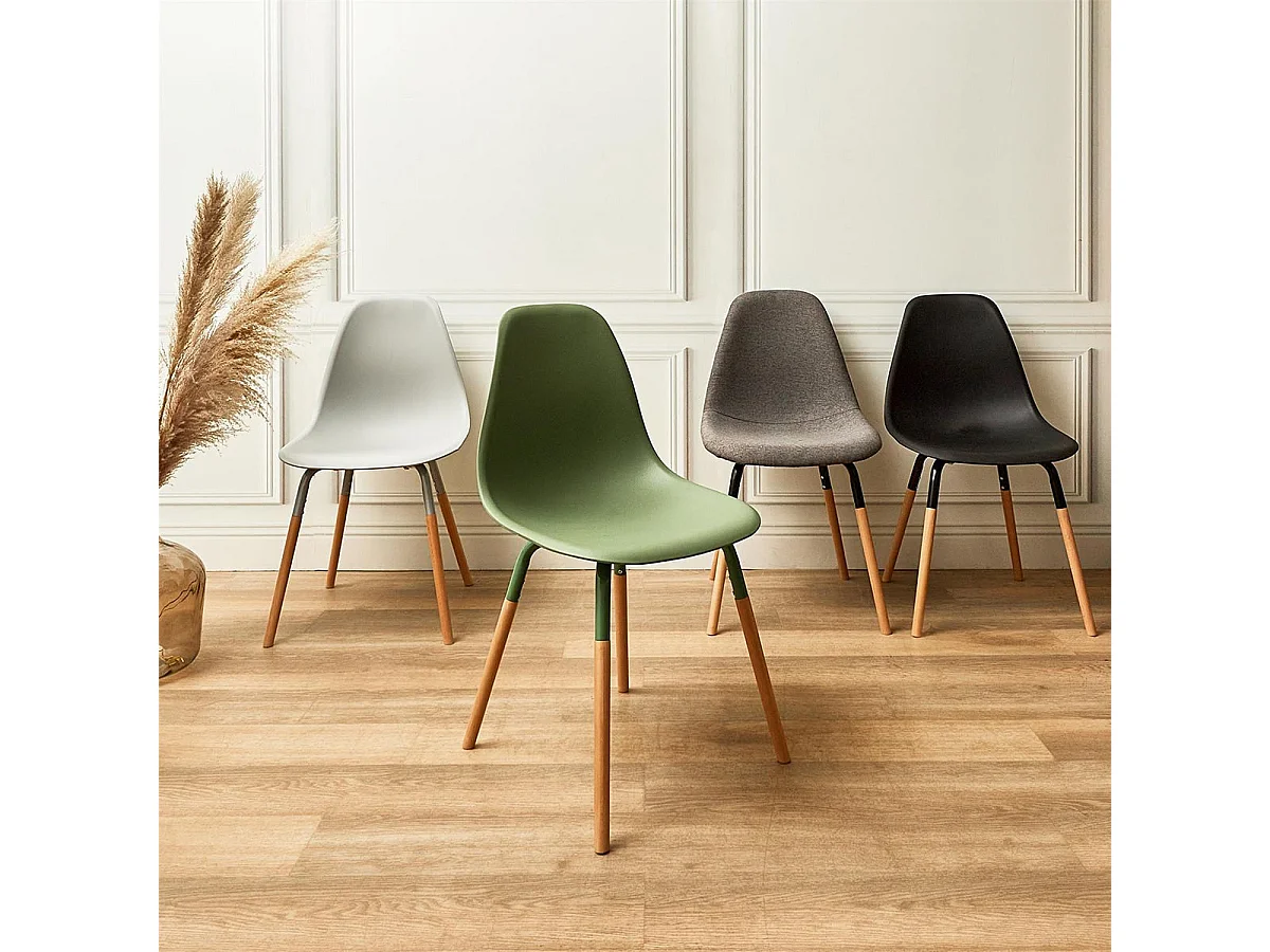 FLUK - Lot de 2 Chaises Polypropylène Vert et Bois