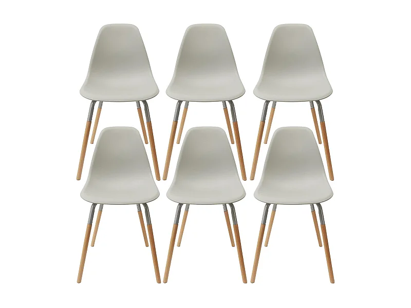 FLUK - Lot de 6 Chaises Polypropylène Gris et Bois