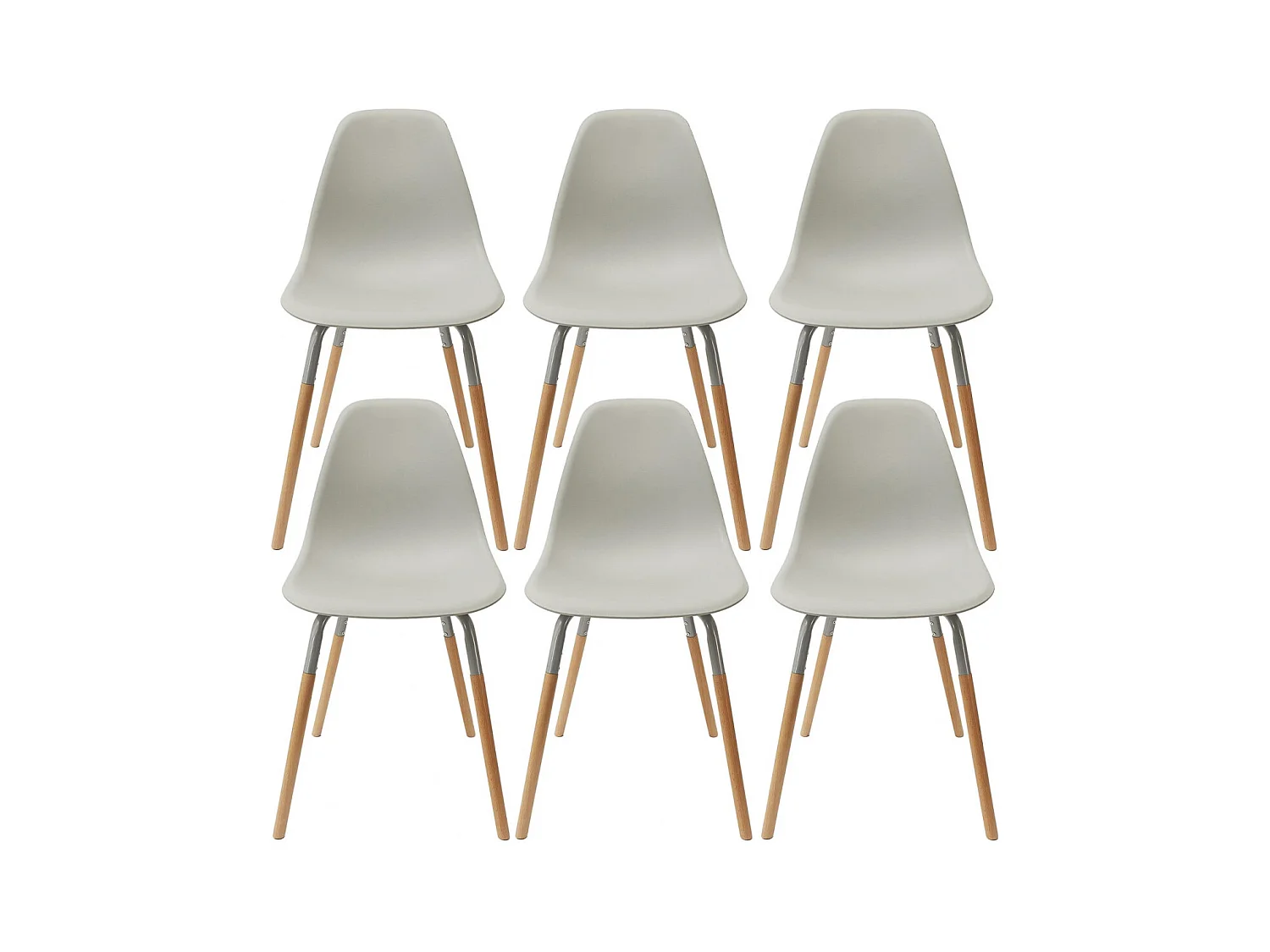 FLUK - Lot de 6 Chaises Polypropylène Gris et Bois
