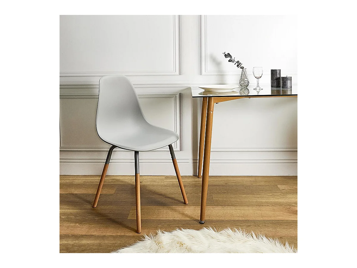 FLUK - Lot de 6 Chaises Polypropylène Gris et Bois