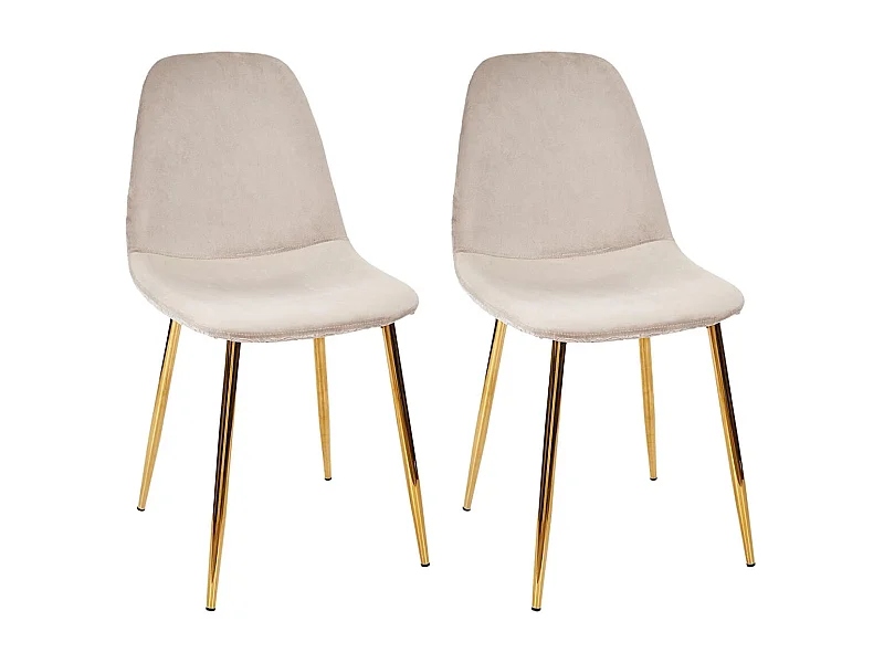 HOLLA - Lot de 2 Chaises Taupe Motif Ecailles Piétement Gold