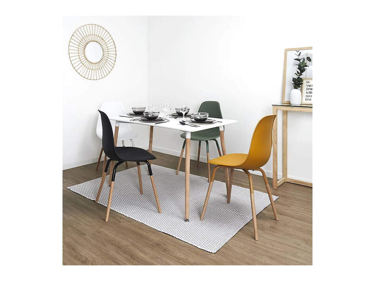 FLUK - Lot de 6 Chaises Polypropylène Blanc et Bois