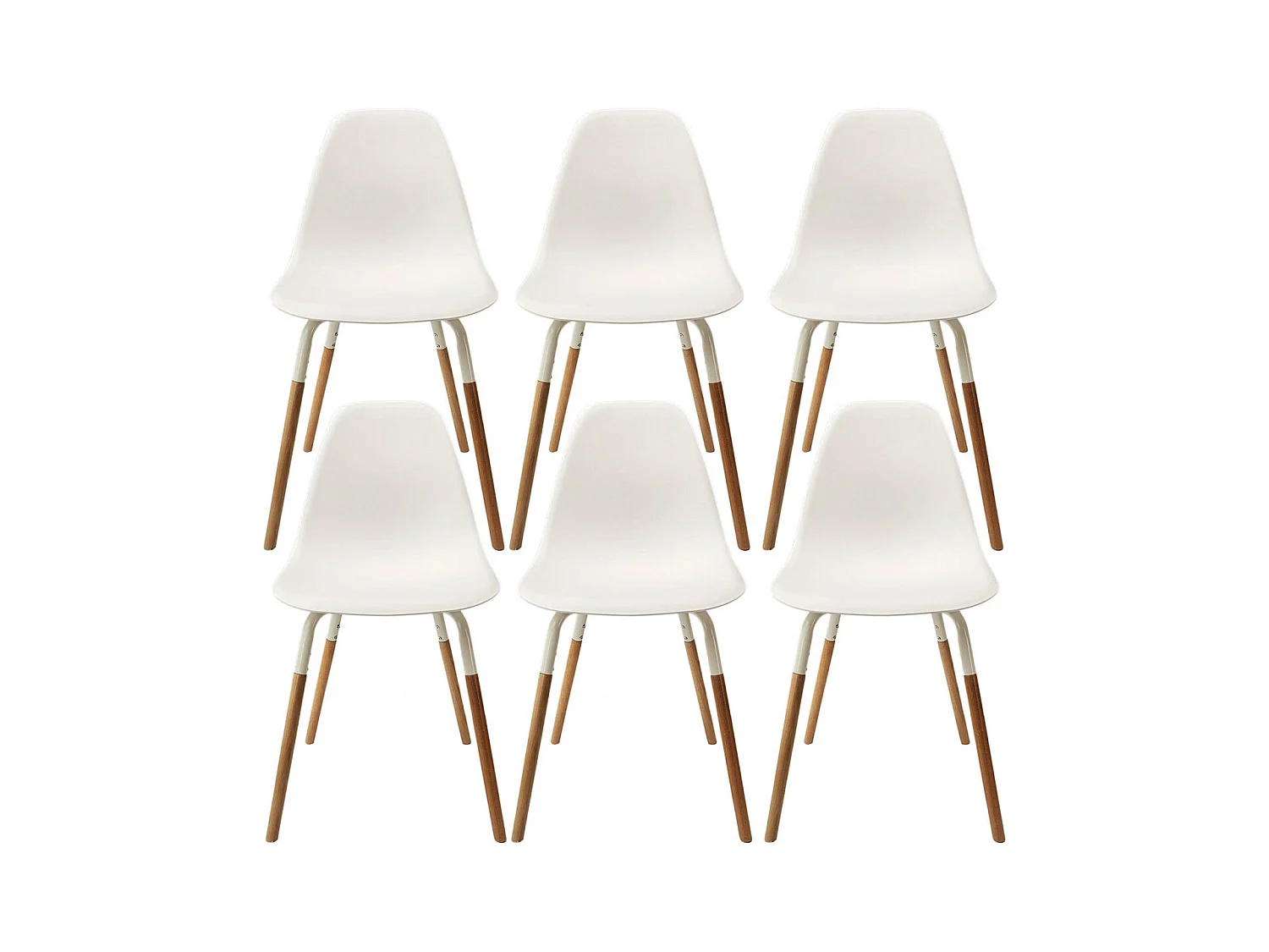 FLUK - Lot de 6 Chaises Polypropylène Blanc et Bois