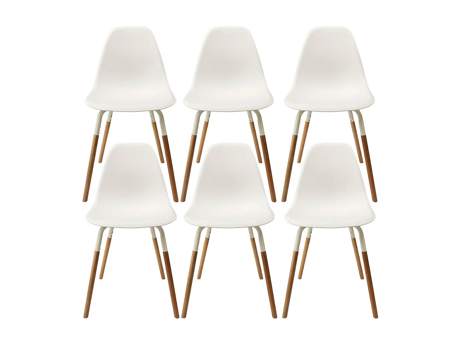 FLUK - Lot de 6 Chaises Polypropylène Blanc et Bois