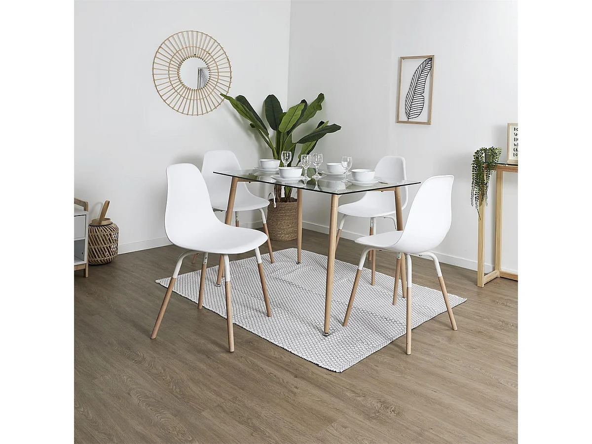 FLUK - Lot de 6 Chaises Polypropylène Blanc et Bois