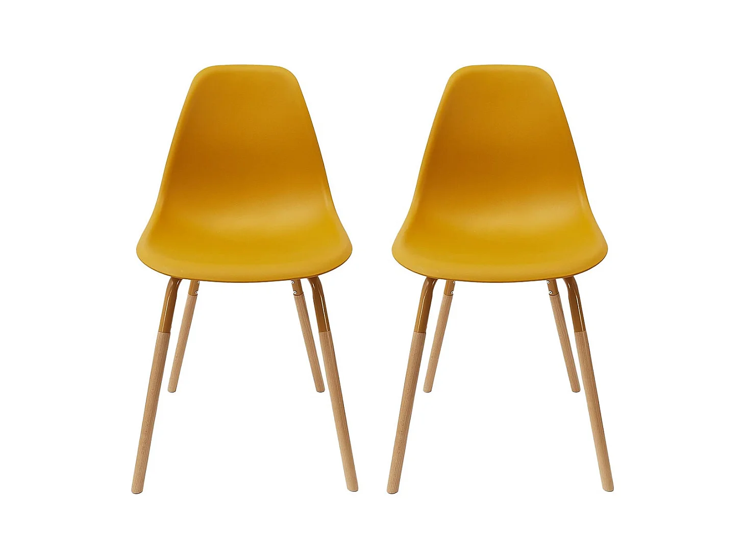 FLUK - Lot de 2 Chaises Polypropylène Jaune et Bois
