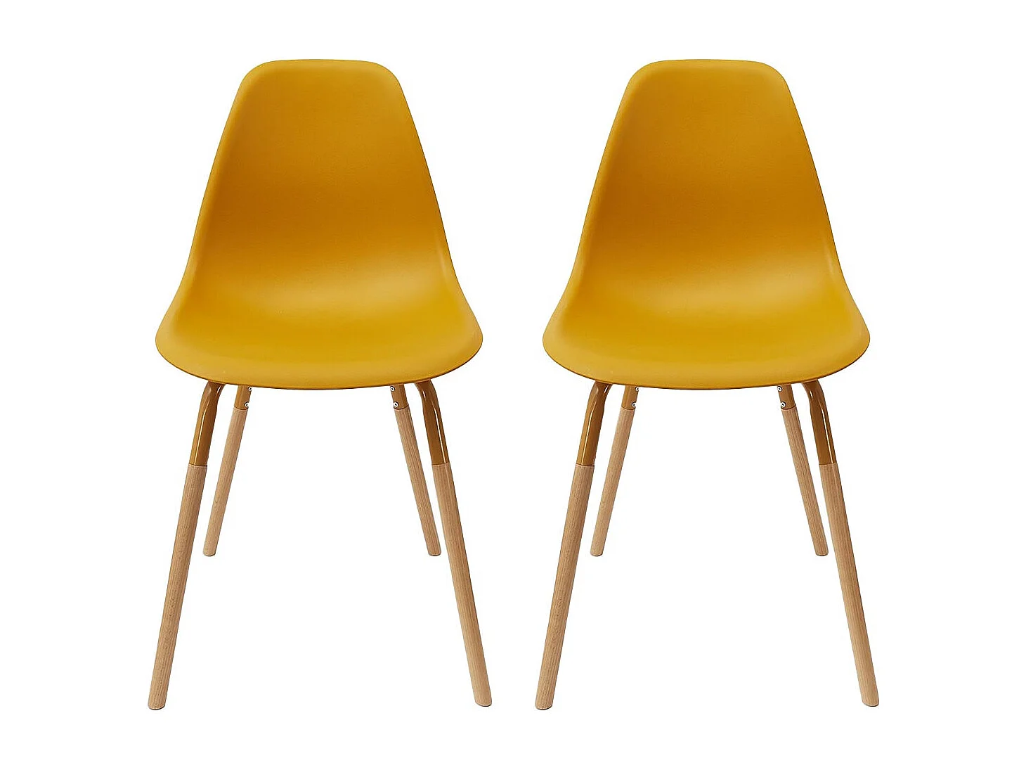 FLUK - Lot de 2 Chaises Polypropylène Jaune et Bois
