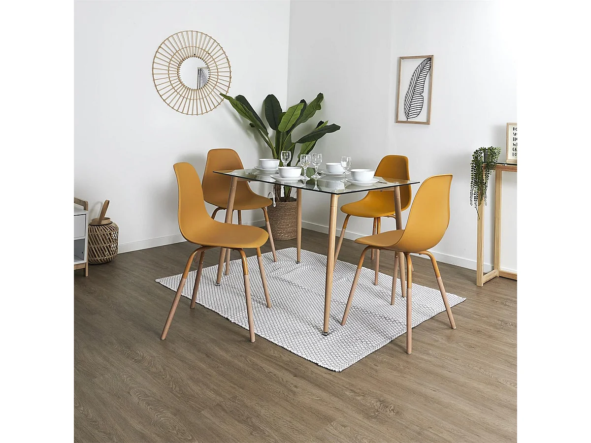 FLUK - Lot de 2 Chaises Polypropylène Jaune et Bois