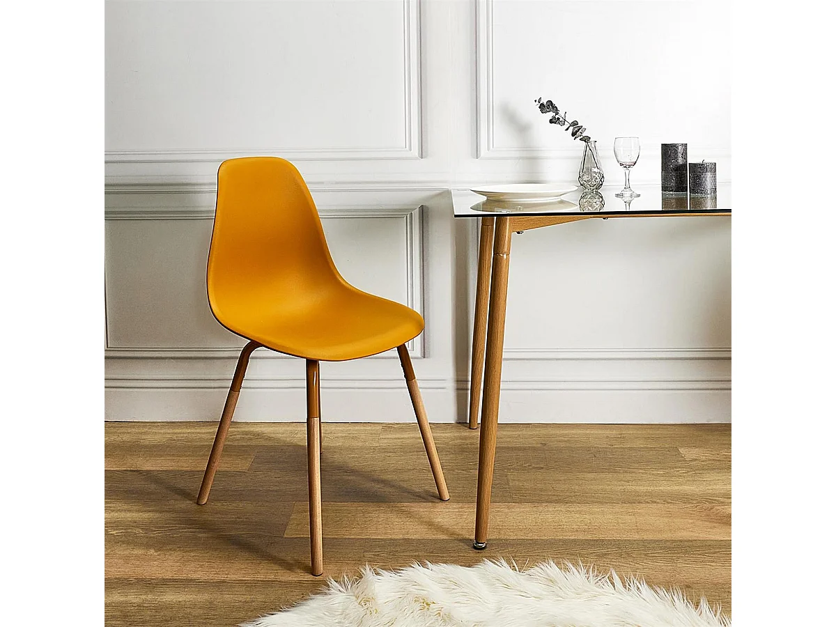 FLUK - Lot de 2 Chaises Polypropylène Jaune et Bois