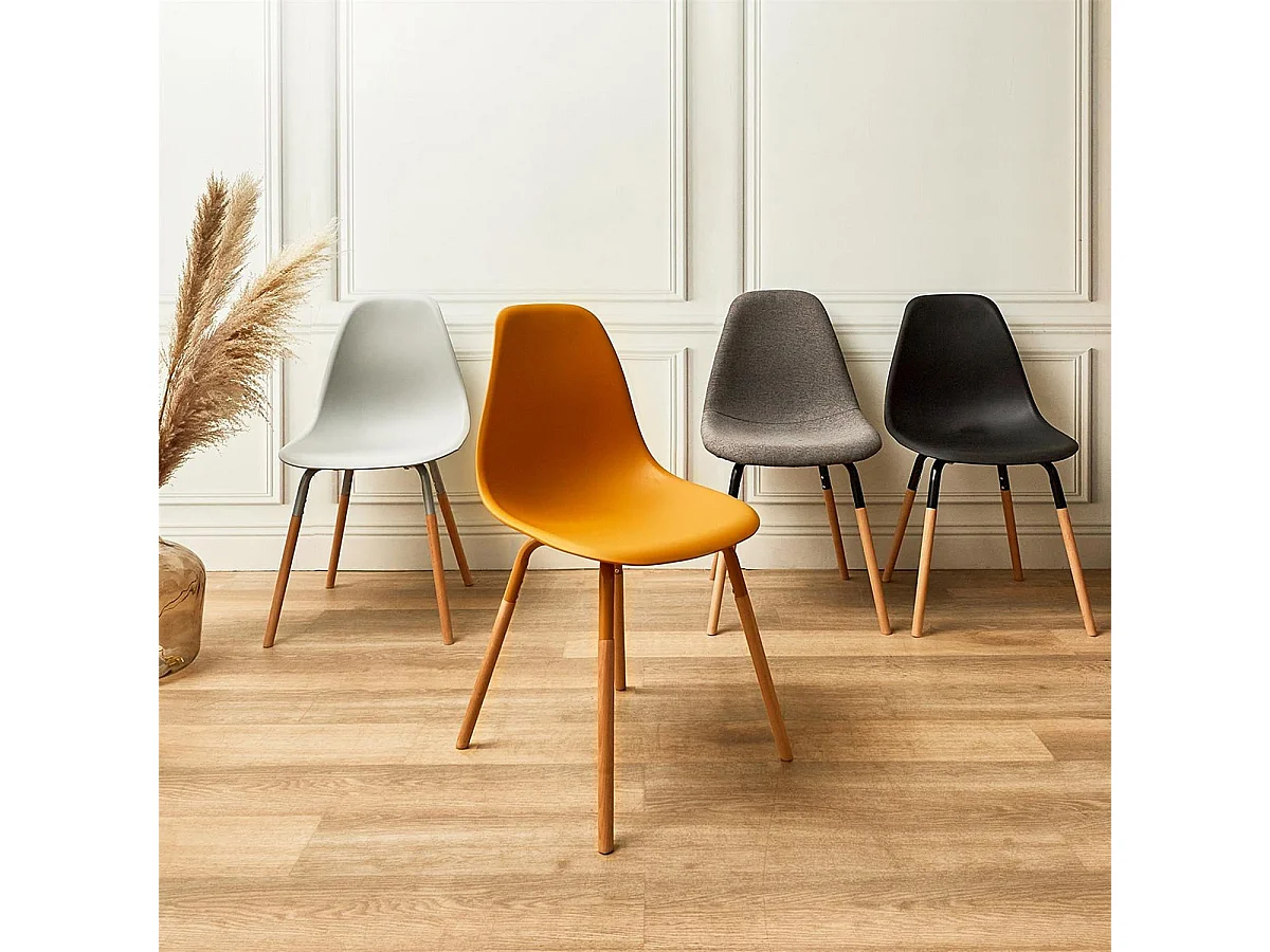 FLUK - Lot de 2 Chaises Polypropylène Jaune et Bois