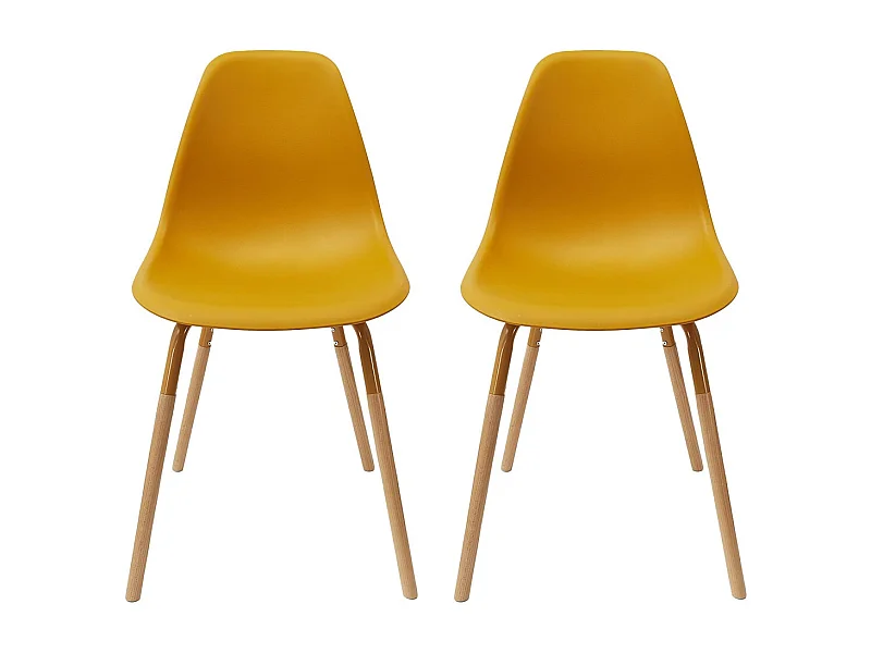 FLUK - Lot de 2 Chaises Polypropylène Jaune et Bois