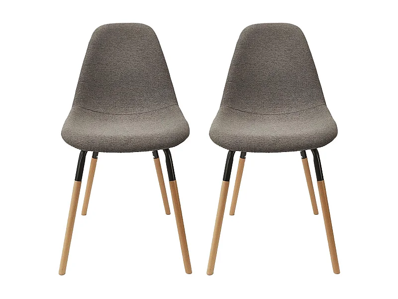FLUK - Lot de 2 Chaises Tissu Gris Chiné Foncé et Bois