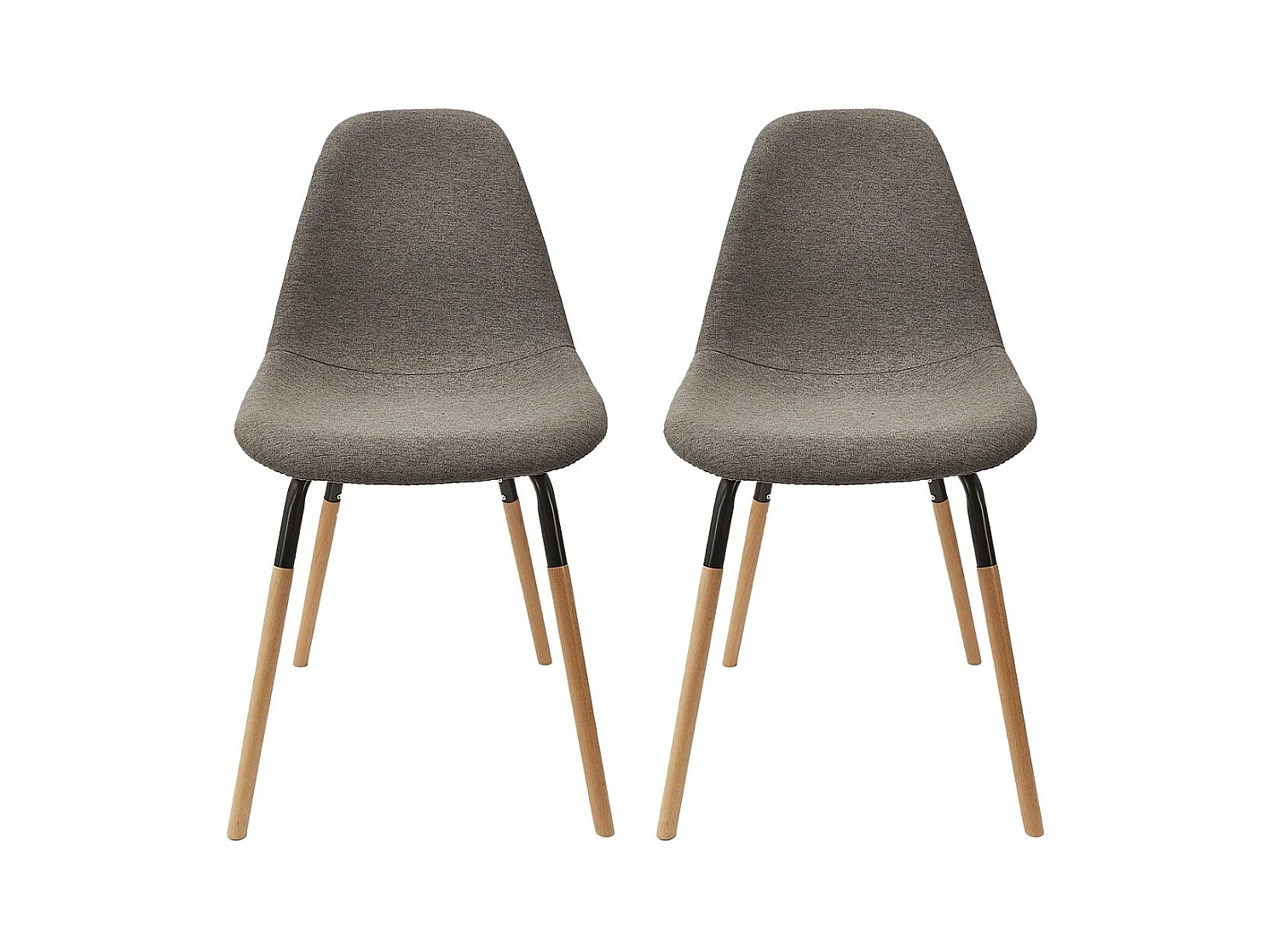 FLUK - Lot de 2 Chaises Tissu Gris Chiné Foncé et Bois