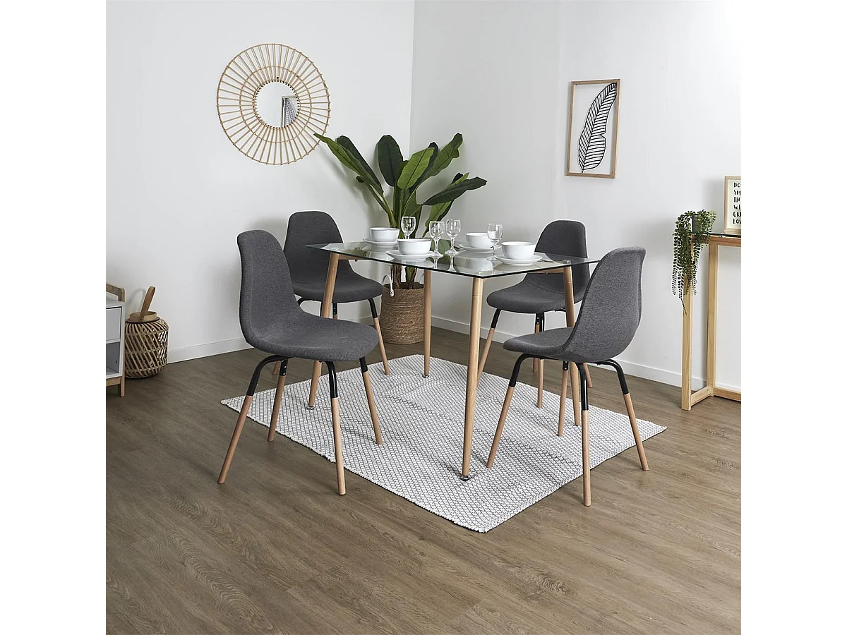 FLUK - Lot de 2 Chaises Tissu Gris Chiné Foncé et Bois