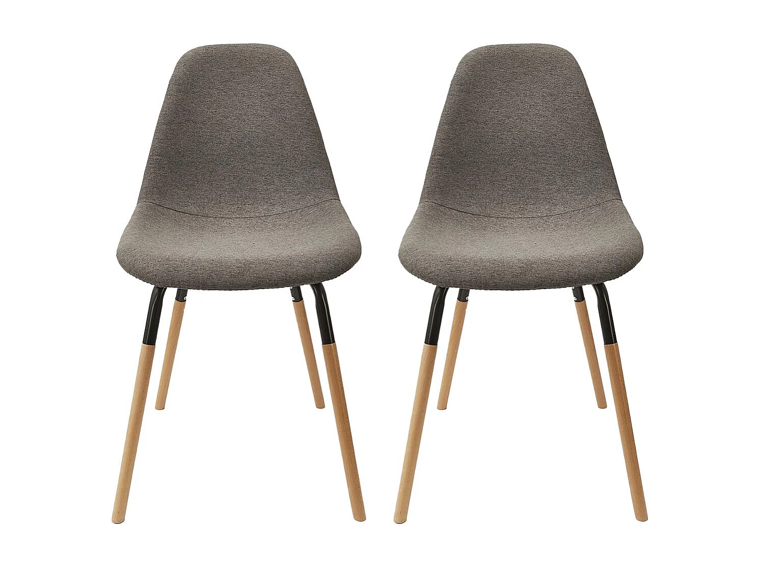 FLUK - Lot de 2 Chaises Tissu Gris Chiné Foncé et Bois