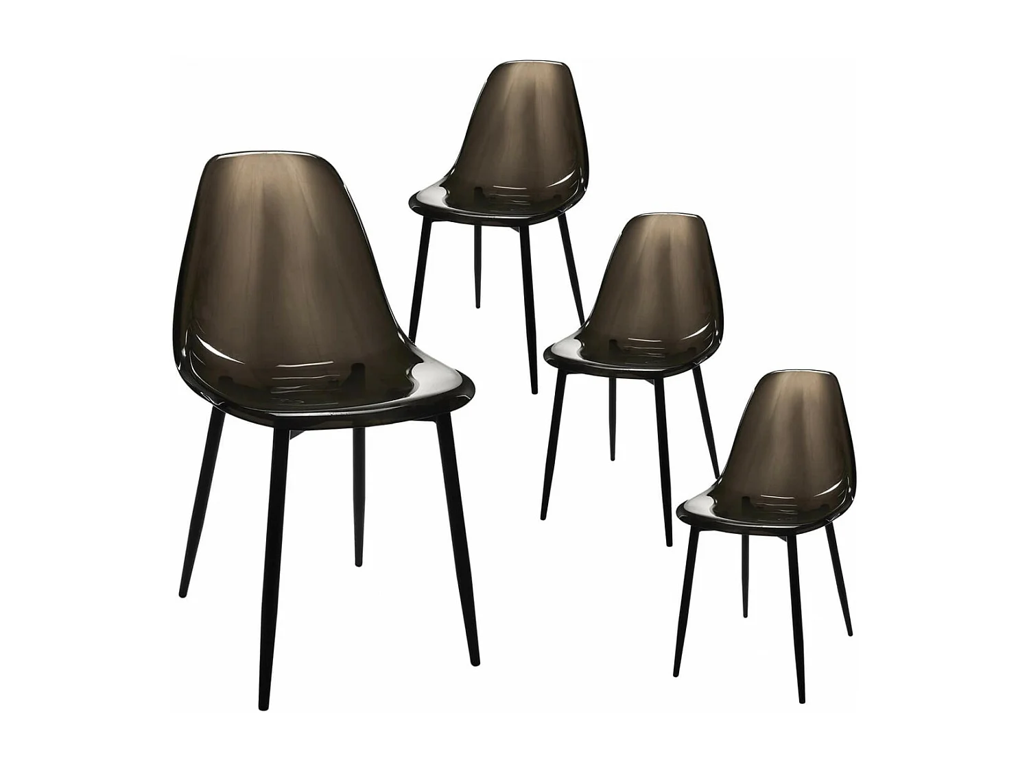 FUNIO - Lot de 4 Chaises Noires Transparentes et Métal