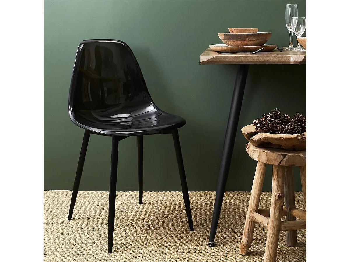 FUNIO - Lot de 4 Chaises Noires Transparentes et Métal