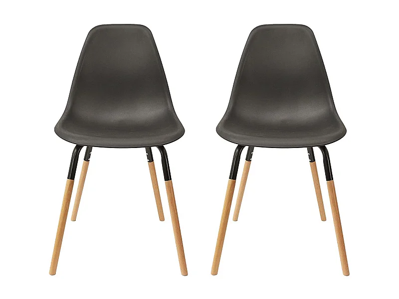 FLUK - Lot de 2 Chaises Polypropylène Noir et Bois