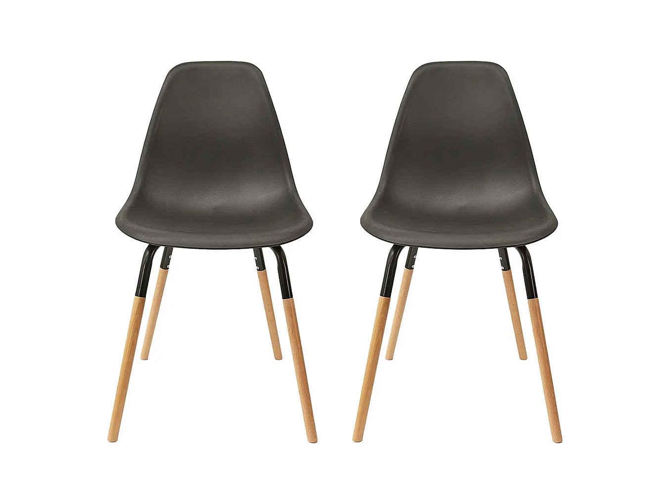 FLUK - Lot de 2 Chaises Polypropylène Noir et Bois