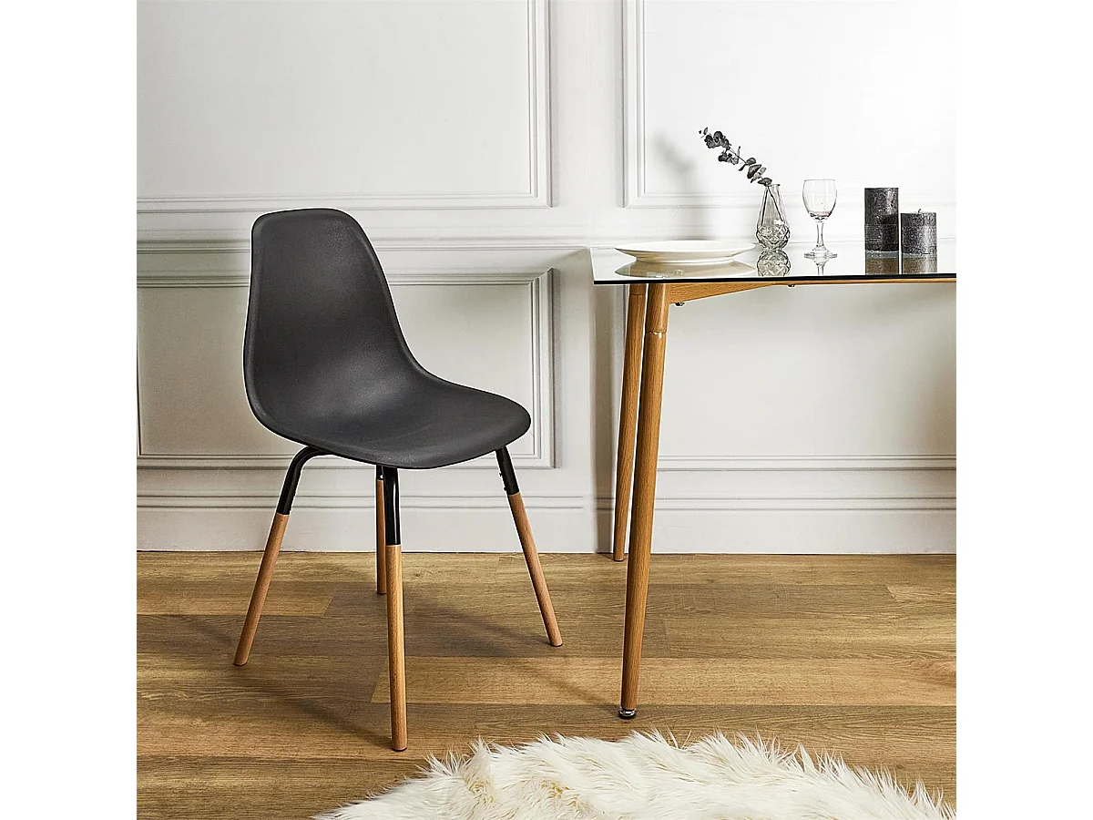 FLUK - Lot de 2 Chaises Polypropylène Noir et Bois